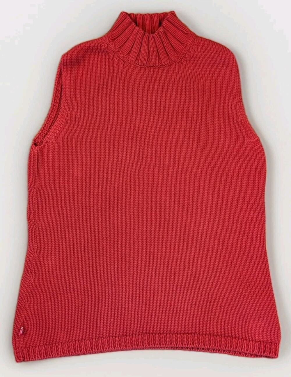Lauren Ralph Lauren Red Knit Sweater Vest Women’s L Mock Neck Sleeveless Cotton